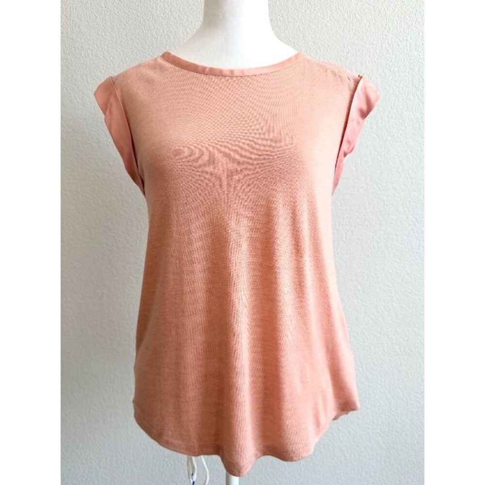 Rebecca Taylor Pink Mesh Lace Mixed Media Cap Sleeve Blouse Top XS